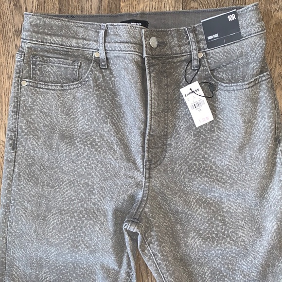Express 10R Womens Snakeprint Grey Skinny High Rise  Stretch Button Jeans NWT - Picture 3 of 11